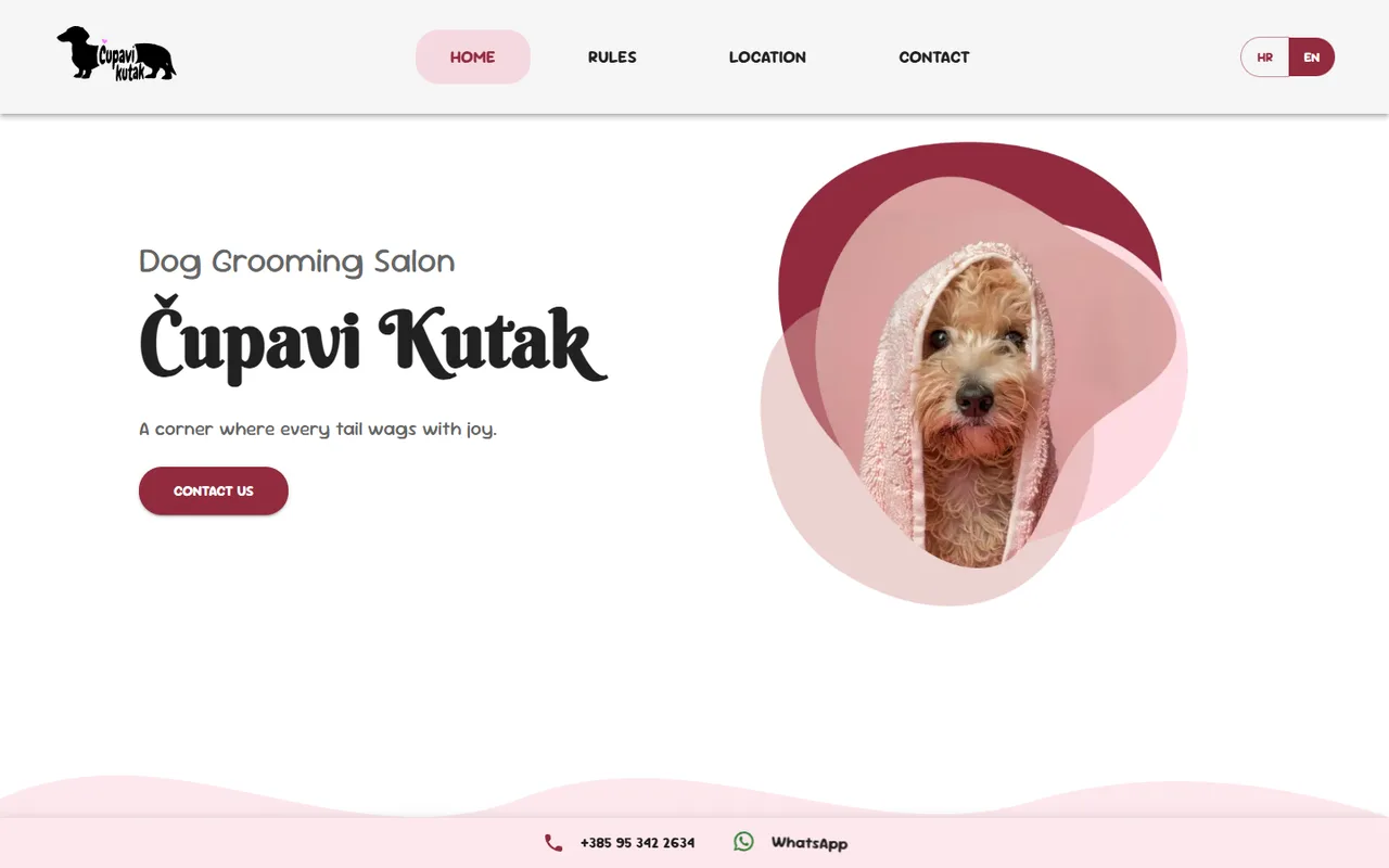 Čupavi Kutak: Web stranica salona za šišanje i njegu pasa u Zaprešiću, s pravilima, lokacijom i brzim kontaktom.